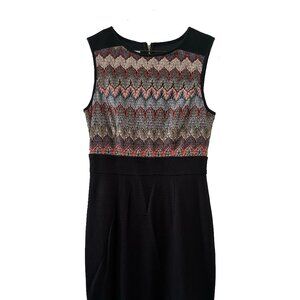 Maggy London fitted sleeveless Dress Black with embroidered torso Size 8